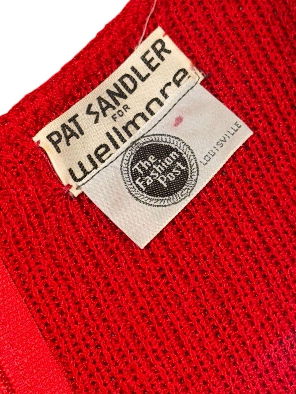 VINTAGE women’s PATS SANDLER red cinch waist v neck sequin long sleeve dress - Picture 6 of 8